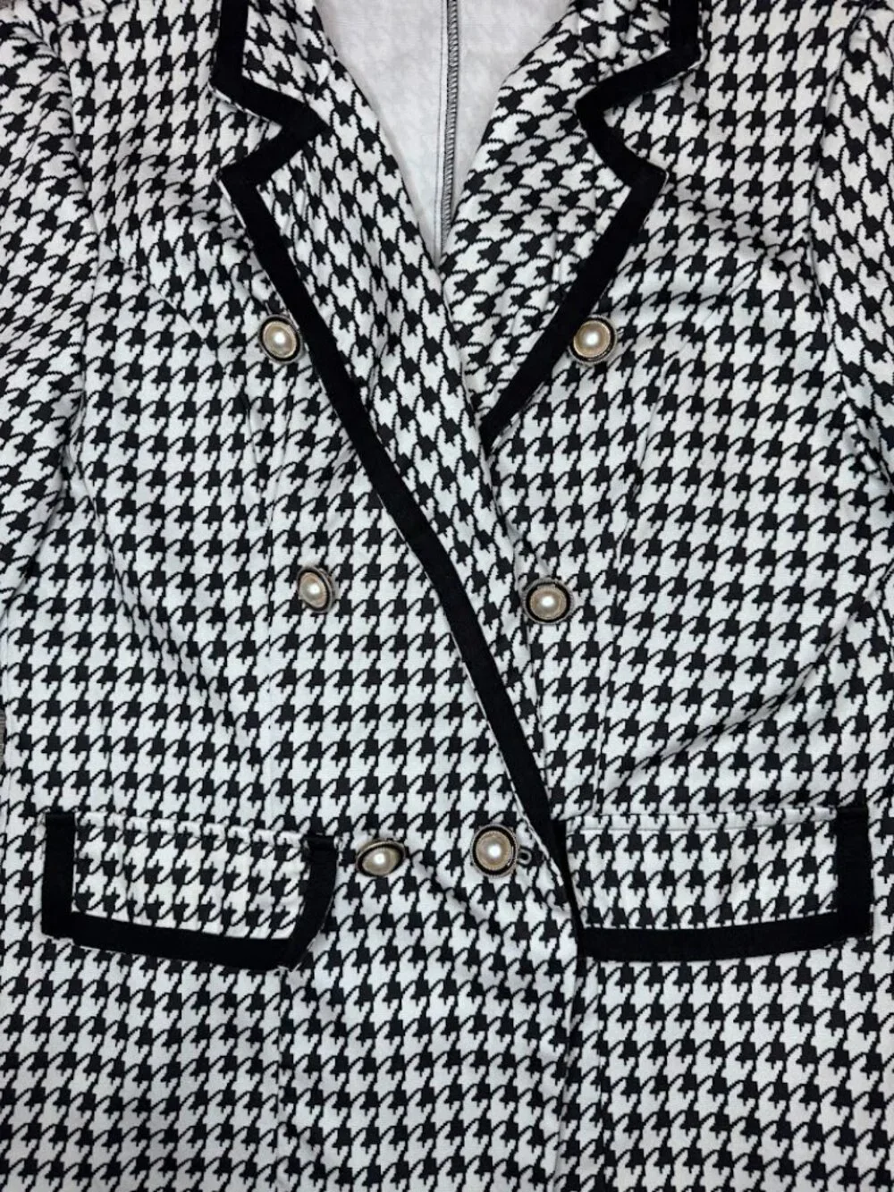 Houndstooth Double Breasted Blazer Jacket Pearl Button Career Office S - Picture 4 of 5